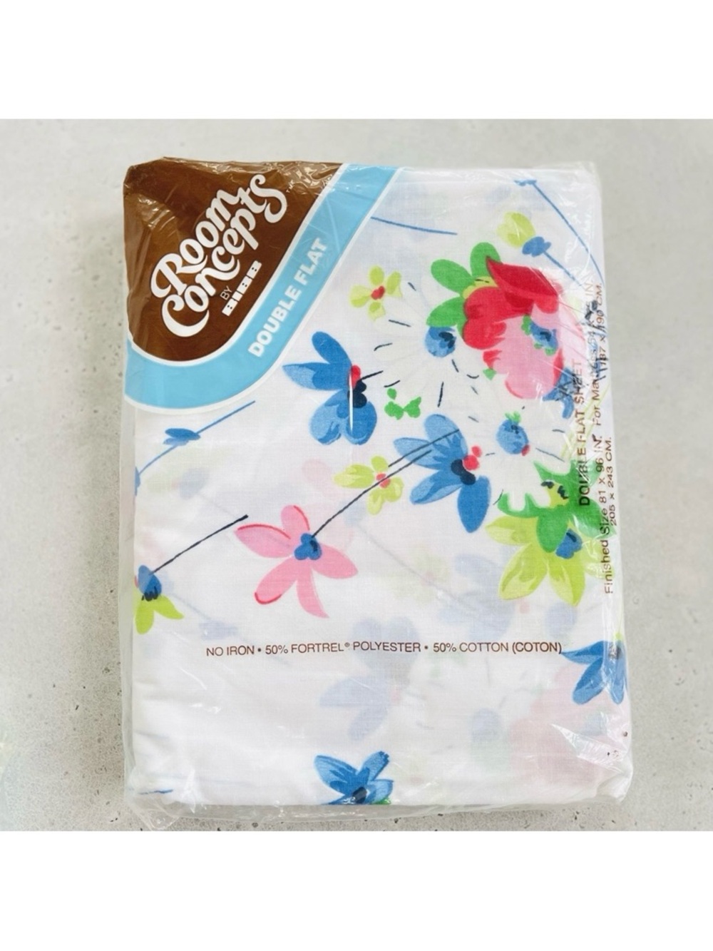 NOS Vintage Room Concepts By Bibb Floral Print Double Flat Sheet “Silk Flowers”